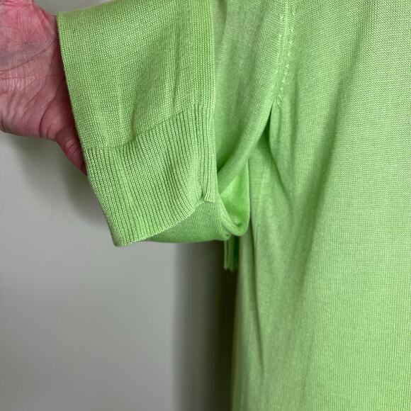 Chico's Cardigan MEDIUM 8 Green Open Front Fringe Shawl Knit Rayon Ribbed Trim - Picture 5 of 8